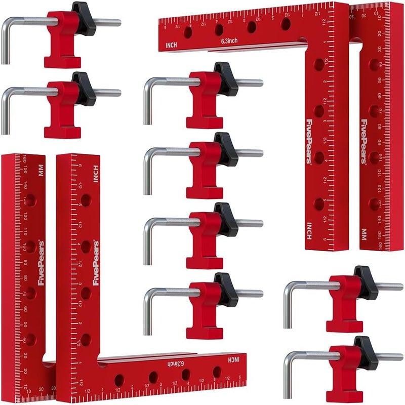 FIVEPEARS 4 Pack 90 degree positioning square clamps set for woodworking, 6.3" x 6.3"(16 x 16cm) aluminum precision right angle corner clamp for square picture frame tool box cabinet drawer and wood - Image 1